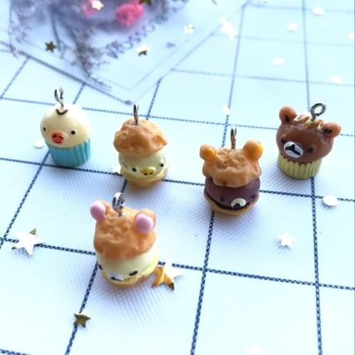 18*12mm 3d Resin burger bear cake resin food necklace charms very cute keychain pendant necklace for DIY earrings decoration