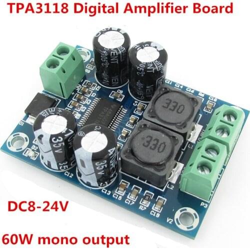 60W mono audio amplifier module/ DC8-24V Mini TPA3118 digital audio amplifier board