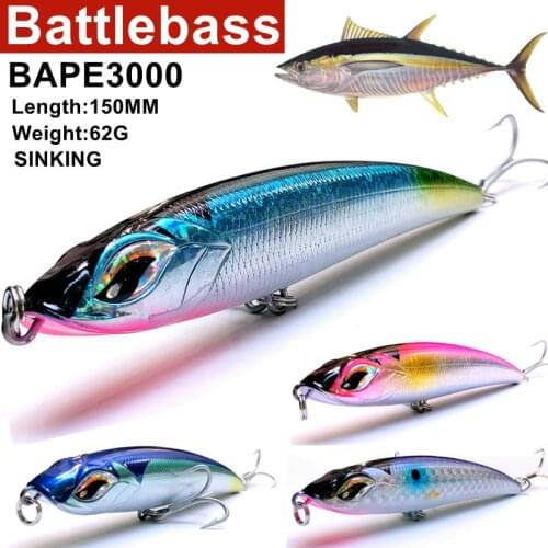 BATTLEBASS Floating Pencil Fishing Lure 62g 150mm Topwater Hard Fishing Bait Mustad Hooks Long Casting Fishing Tackle