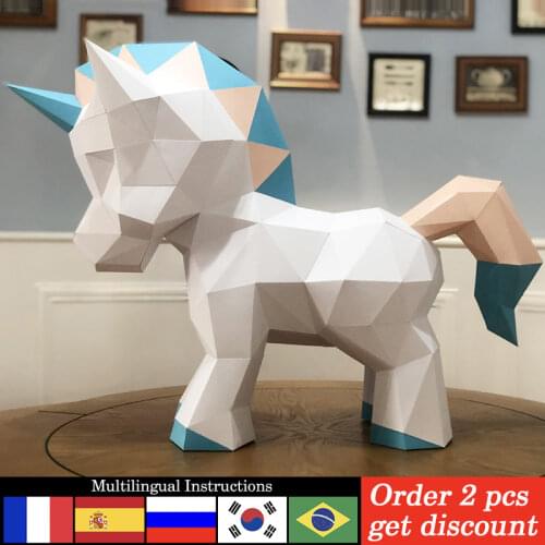 Large Size Unicorn Animals Decor Home Decoration Paper Model,Low Poly 3D Papercraft,Handmade DIY Adult Craft Toy RTY195