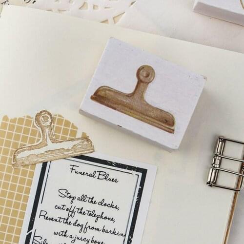 JIANWU Vintage Binder Clip Wooden Stamps Stationery Decoration Tools Paper Clip DIY Scrapbooking Diary Stamps Craft Supplies