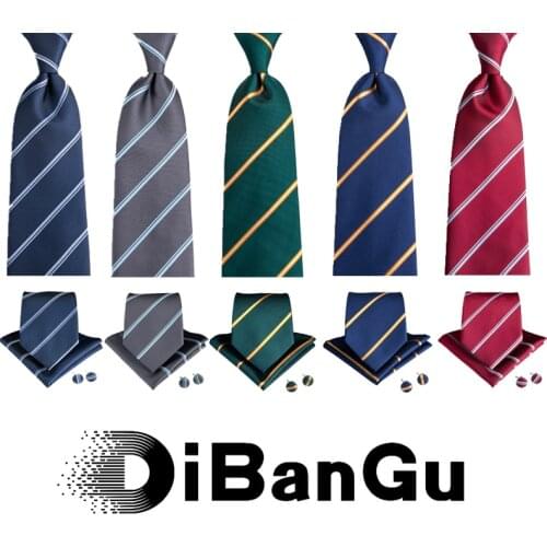 DiBanGu Designer Red Green 100% Silk Striped Gift Tie for Men Hanky Cufflinks Ties Business Wedding Party Tie Set SJT-7094