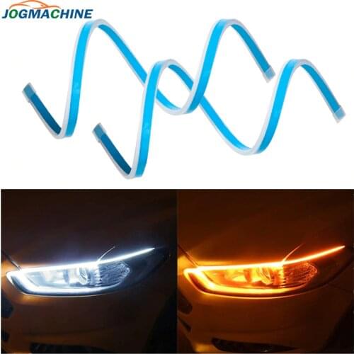 2Pcs Ultrafine LED DRL 30 45 60 70cm Daytime Running Light Flexible Car Led Strip White Turn Signal Yellow Waterproof