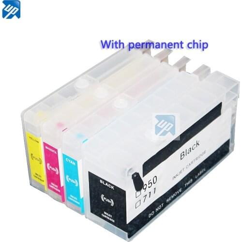 UP brand 4pcs Refillable Ink cartridge replacement for HP 711 711XL Designjet T120 T520 printer with chip free shipping