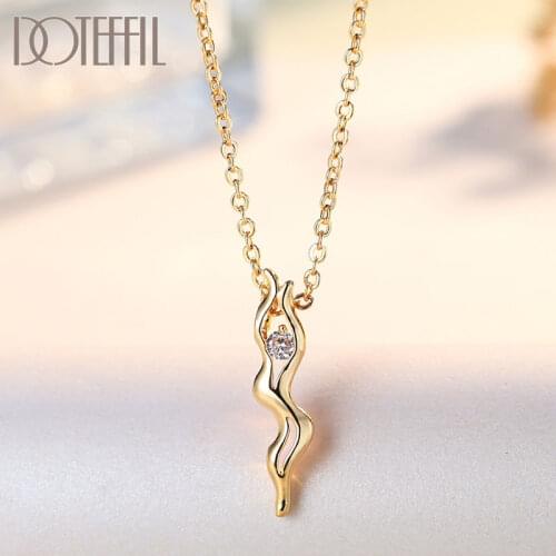 DOTEFFIL 925 Sterling Silver 18 Inch 18k Gold AAA Zircon Necklace For Women Fashion Engagement Wedding Party Charm Jewelry