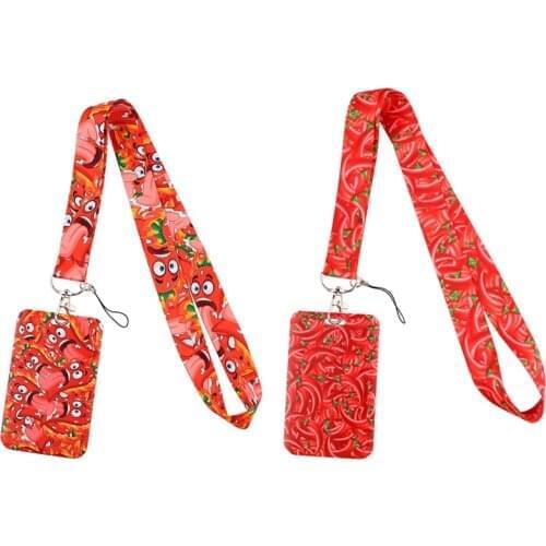 E3469 Red Chilli Necklack Lanyard Key Gym Strap Multifunction Mobile Phone With Card Holder Cover For Fans