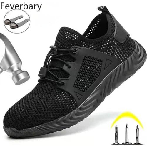 Feverbary Mens Safety Shoes Indestructible Steel Toe Anti-smash Work Boots Outdoor Hiking Trainer Non-slip Breathable Sneakers