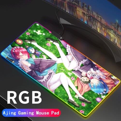 Rem Anime Re:Zero Gaming Computer Mousepad RGB Large Emilia Mouse Pad Gamer XXL PC Desk Play Mat with LED Backlit DIY Carpet