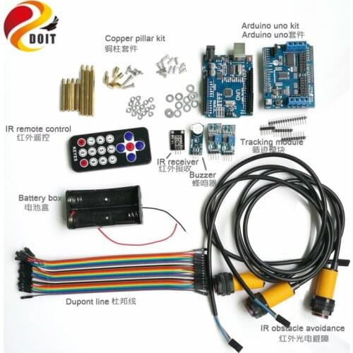 1 Set IR Control Kit with Arduino UNO R3 Board+Motor Drive Shield Bard for Tracking Obstacle Avoidance for Arduino DIY Kit