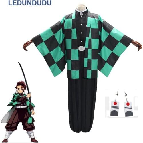 6 in 1 part Demon Slayer Kimetsu no Yaiba Cosplay Costumes Kamado Tanjirou Men Uniforms Party Suit for Halloween and Cos Capes