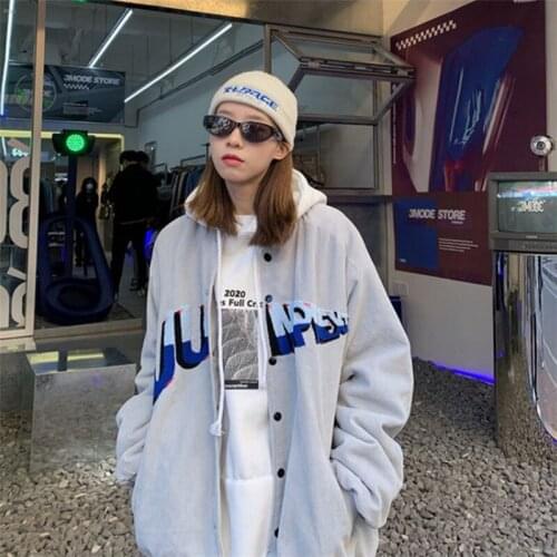 Spring Autumn Korean Corduroy Blue Baseball Oversized Jacket Women Bomber Women Clothes Streetwear Cardigan Loose Coat Female