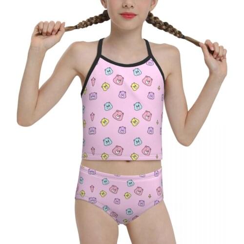 Kawaii anime Swimwear for Children young Girls Print Colorful Bear Bikini 2021 Wholesale Brand Girl Swimming Suit