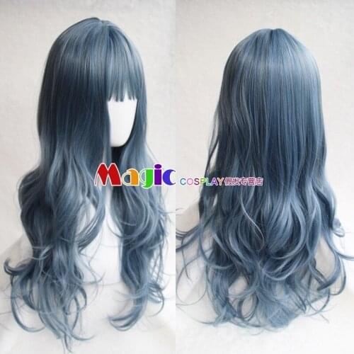 Aotu World Devil Ray Cosplay Wigs Women Ray Cosplay Wigs Halloween Cosplay Anime Blue Wavy Synthetic Hair Costume Wigs