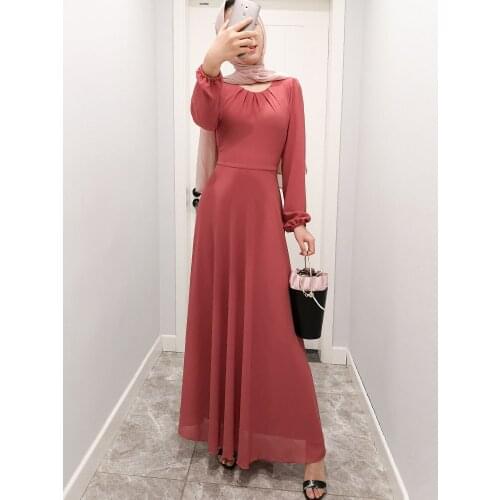 Belt Bow Chiffon Muslim Dress Abaya Dress Plus Size Arab Casual Dress Prom Gowns Robe De Soriee Full-Sleeve O-neck Dress