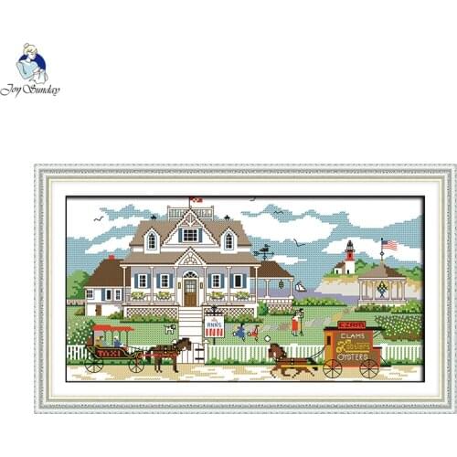 Joy sunday Aida Canvas cross stitch kits happiness homestead Counted Printed On Canvas Needlework Embroidery Sets