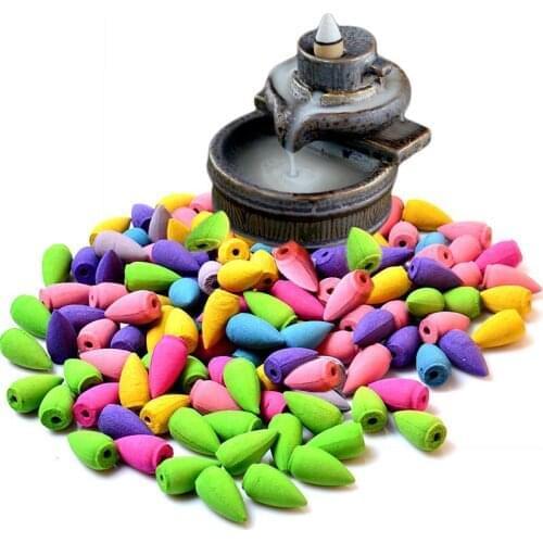 Mixed 70Pcs/Lot Natural Incense Rose Jasmine Lavender Osmanthus Sakura Smoke Cones Reflux Tower incense Backflow incense Bullet