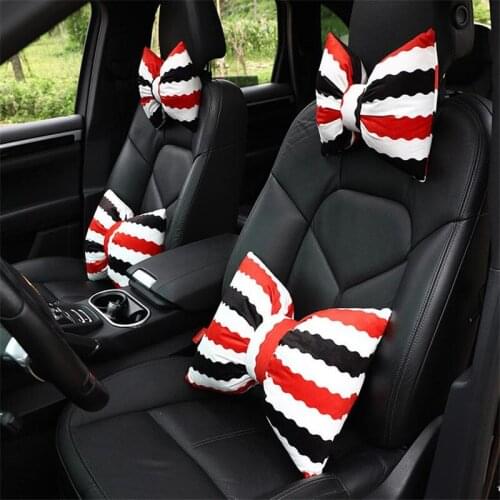 Car Headrest Stripe Pillows Cushion Auto for Women Seatbelt Protect Lumbar Fashionable Head Rest Seat Car Goods Accessories