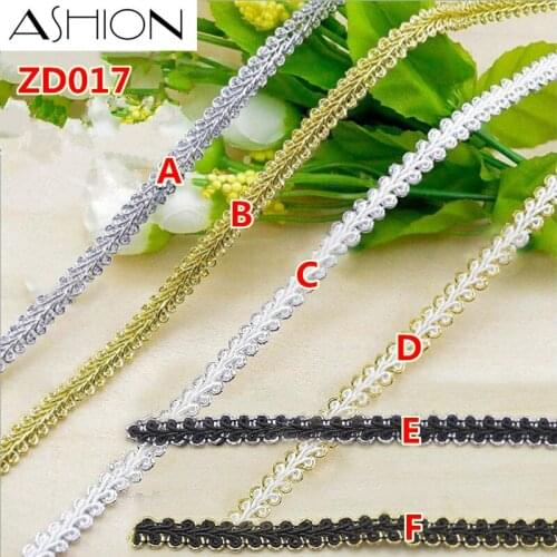 10 meters Width 8mm black white and gold inlaid polyester lash ribbon lace trim with edge ZD017