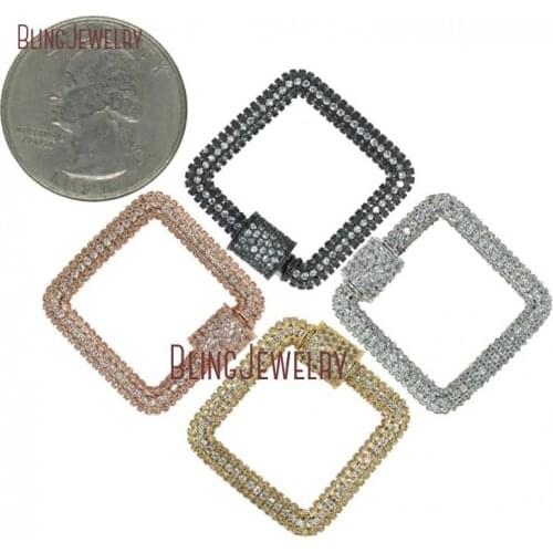 Clear CZ Micro Pave Square Lock Screw Clasp Lock Carabiner Pave Lock Silver Rose Gold Gun Black 23mm FC29001