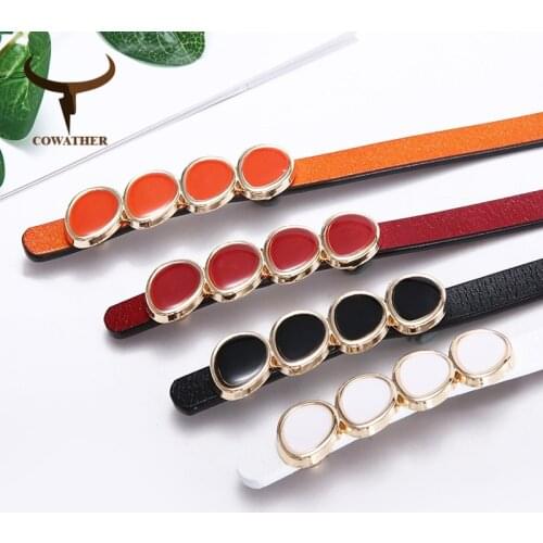 COWATHER fashion women belt top garde quality cow leather female strap new arrival thin cowhide waistband for jeans dress belt