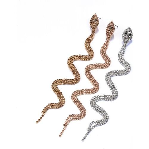 Luxury Full Crystal Long Snake Drop Earrings Women Fashion Statement Korean Rhinestone ZA Earring Woman Jewelry Accessories 2021