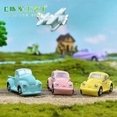 Fairy Garden Miniatures Vehicle Truck Model Motorcycle Antique Car Ornaments Beetle Plane Bus Street View Decoration Figurines
