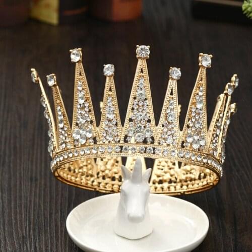 Wedding Hair Accessories Baroque Vintage Gold Round Tiaras And Crowns Crystal Bridal Headbands Queen Princess Hair Jewelry