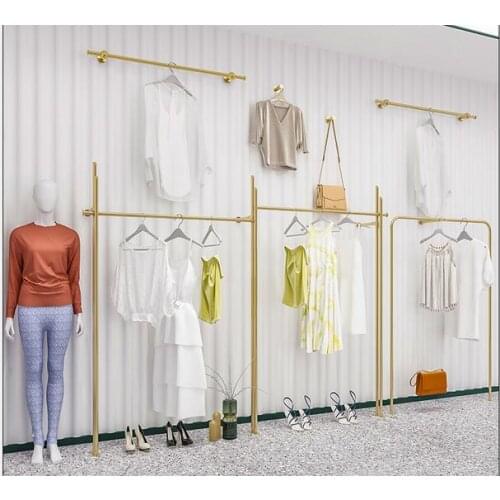 Clothing store stainless steel display rack wire drawing upper wall hanger combination rack hanging display shelf