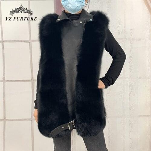 Winter Womens Real Fox Fur Stitching Sheepskin Sleeveless Zippered Vest Fashion Real Fox Fur Waistcoat FV-023