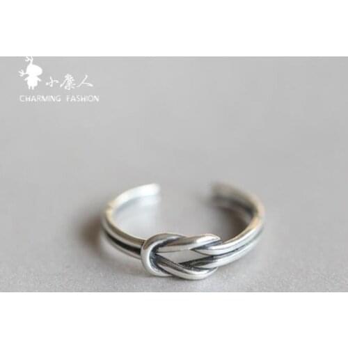 Season Gate 925 Sterling Silver Retro Personality Tie Knot Adjustable Size Open Ring for Women Girls SR064