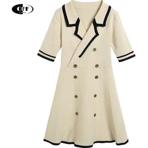 Women vintage Autumn mini knitted dress elegant casual notched collar knitting sweater dresses woman clothing vestidos robes ZA