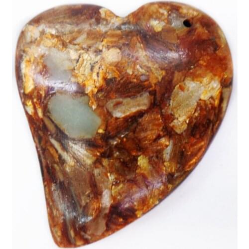 1Pcs 44x35x7mm Wholesale Bronze Sea Sediment Jasper & Pyrite Heart Pendant Bead DIY Jewelry Accessories S980