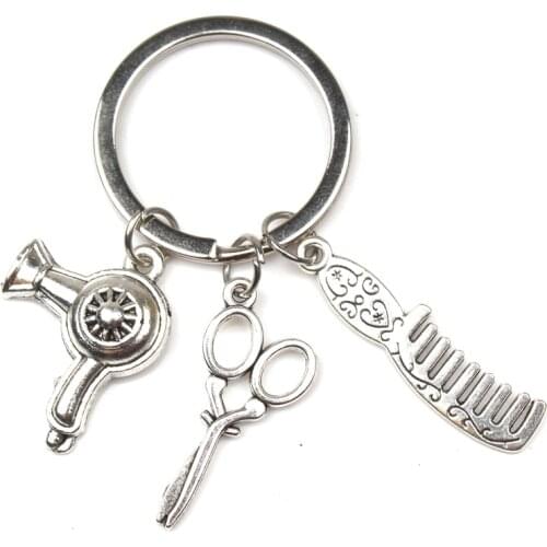 1pcs New Retro Jewelry Mini Barber Scissors Hair Dryer Comb Keychain Fashion Barber Gift Charm Keychain DIY Handmade Souvenirs