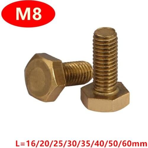 10pcs DIN933 M8 Brass Hex hexagonal Bolt Screws M8*16/18/20/25/30/35/40/50/60mm brass bolts