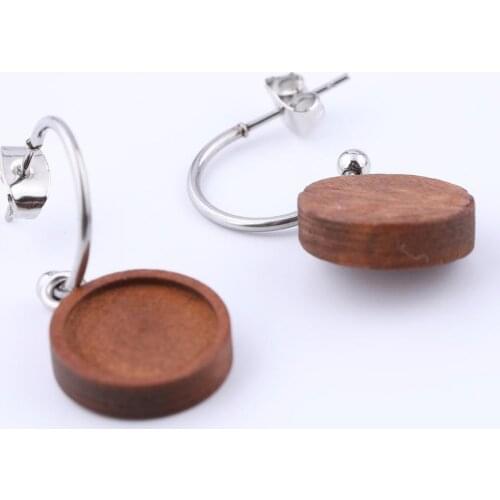 10pcs stainless steel stud post earrings findings fitting 12mm round cabochon wood earring base blanks diy bezels
