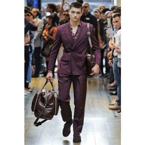 2018 Tailor-Made Purple Men Suit double Breasted Tuxedo Slim Fit 2 Piece Groom Blazer Wedding Suits Terno Masculino Jacket+Pant