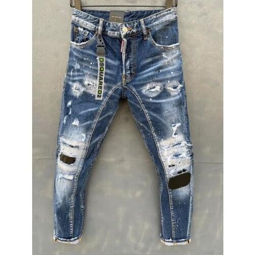 2021 New Style DSQ2 Fashion Motorcycle Ripped Paint Jeans t151-1