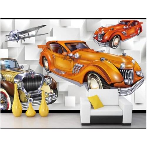Custom wallpaper 3d wall mural on the wall Retro hand drawn car airplane background wall photo wallpaper for walls 3 d