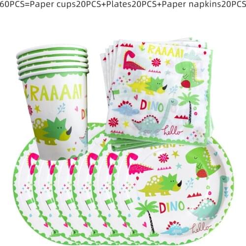 60 Pcs Dinosaurs Party Supplies Dino Disposable Plates And Cups Tableware Set Kids Boy Birthday Party Decoration Jungle Party