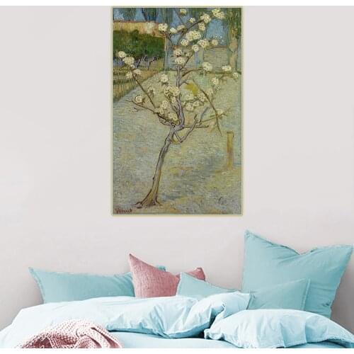 Citon Van Gogh《Blossoming Pear Tree》Canvas Art Oil Painting Artwork Poster Picture Wall Decor Home Living room Decoration