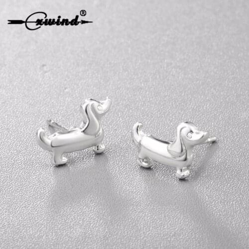 Cxwind Fashion Cute Animal Paw Print Earrings Tiny Sausage Dog Dachshund Stud Earring for Women Lady Heart Earring Jewelry