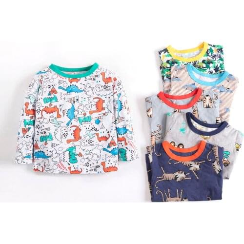 Children Brand Baby Girl Fall Clothes Autumn Toddler Cotton Long Sleeve Dinosaur Print Animal T Shirt for Kids 2-7 Years
