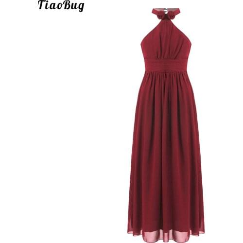 TiaoBug Kids Girls Halter Neck Sleeveless Caged Back Ruffled Chiffon Tulle Mesh Dance Dress Birthday Wedding Party Costume