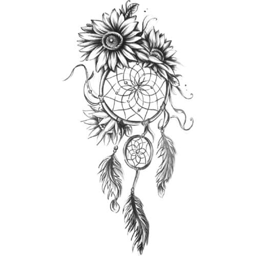 Hannah Waterproof Temporary Tattoo Sticker Black Dream Catcher Sunflowers Totem Fake Tattoos Flash Tatoos Arm Body Art for Women