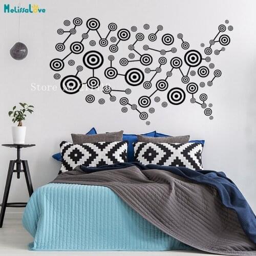 Art USA Map Atlas Travel America Vinyl Wall Sticker Geometric Circle Home Decor Living Room Removable Nursery Art Decals YT737