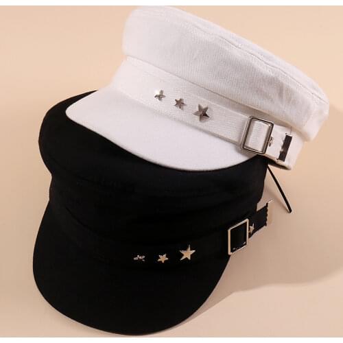 Hat womens trendy autumn and winter new rivet five-star flat navy hat fashion all-match solid color cap