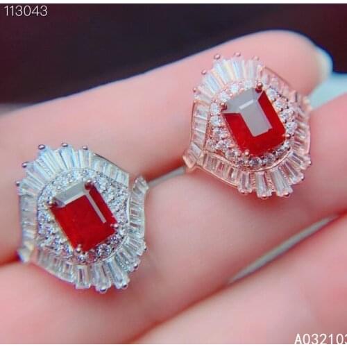 KJJEAXCMY fine jewelry 925 sterling silver inlaid natural ruby Womens luxurious elegant adjustable square gem ring support test