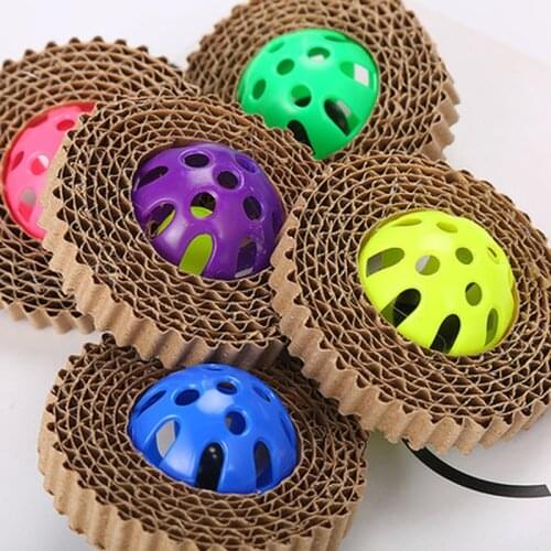 New Funny Pet Cat Scratch Board Cat Toy Corrugated Paper Cat Claw Board with Plastic Bell Ball Wholesale
