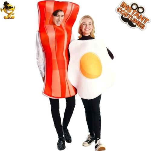 Adult Couples Bacon and Egg Costume Set Dress Up Halloween Party Cosplay Costumes for Men Women