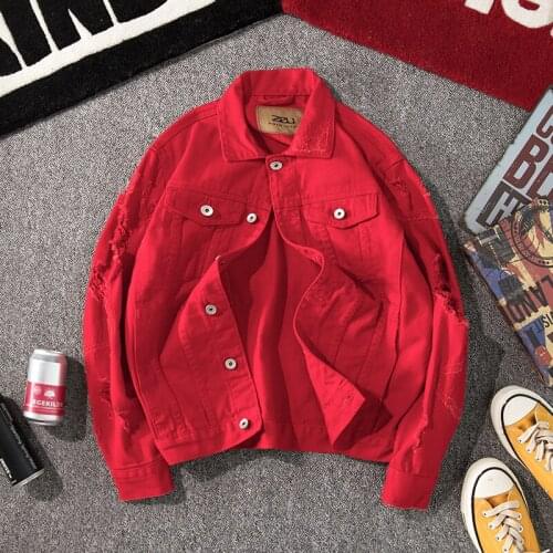 YuWaiJiaRen Spring Autumn Denim Jacket Men and Women Fashion Streetwear Jeans Jacket Cotton Loose Hole Basic Coat
